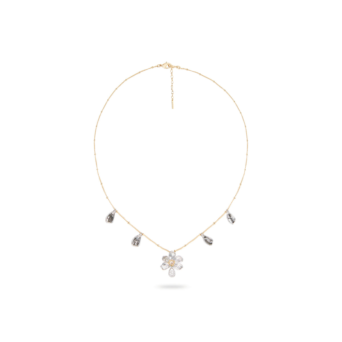 Daisy and engraved petal pendant necklace