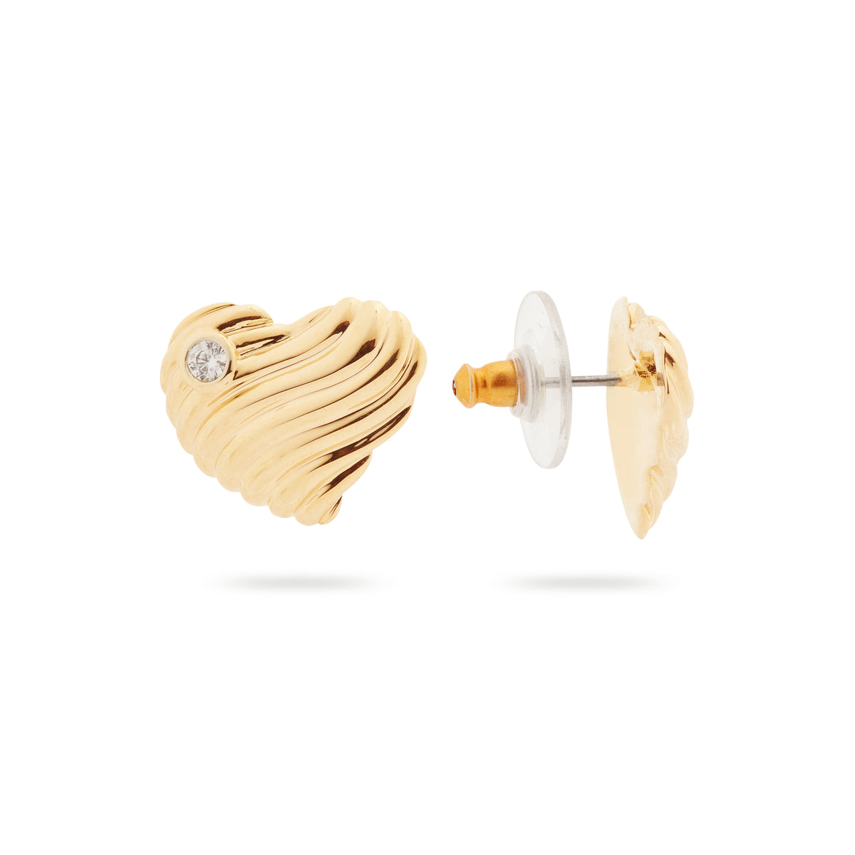 Ripple-effect textured heart and cubic zirconia post earrings