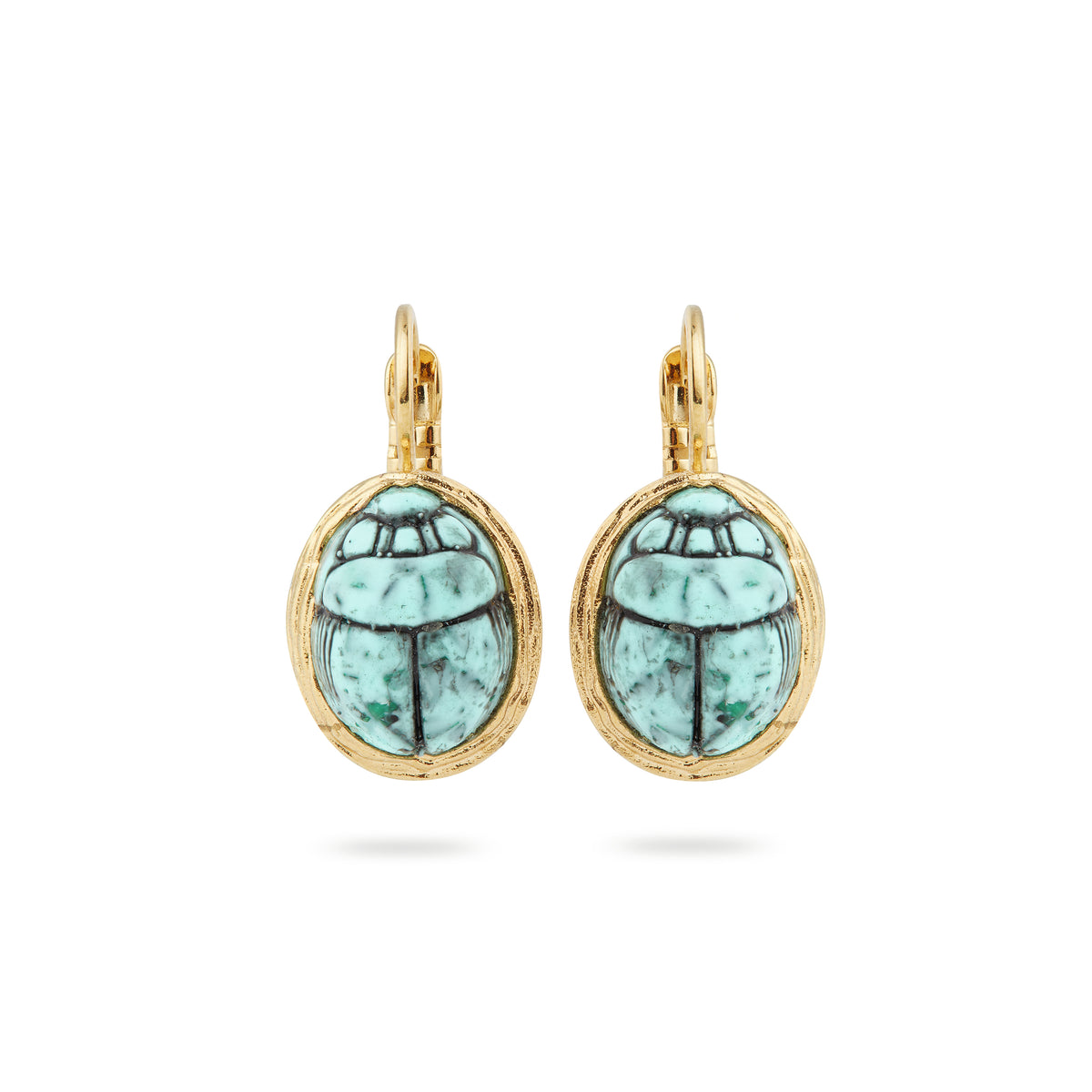 Turquoise scarab beetle sleeper earrings