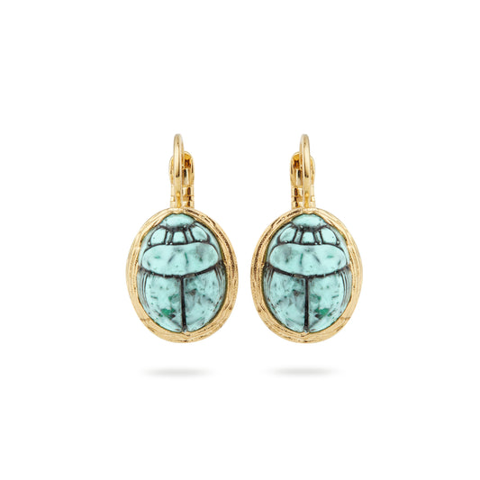 Turquoise scarab beetle sleeper earrings