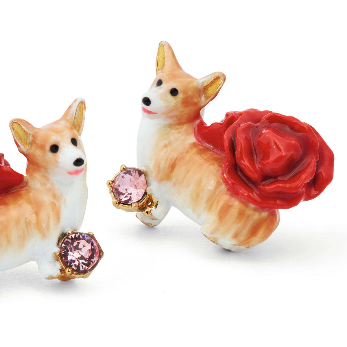 Corgi and red roses sleeper earrings