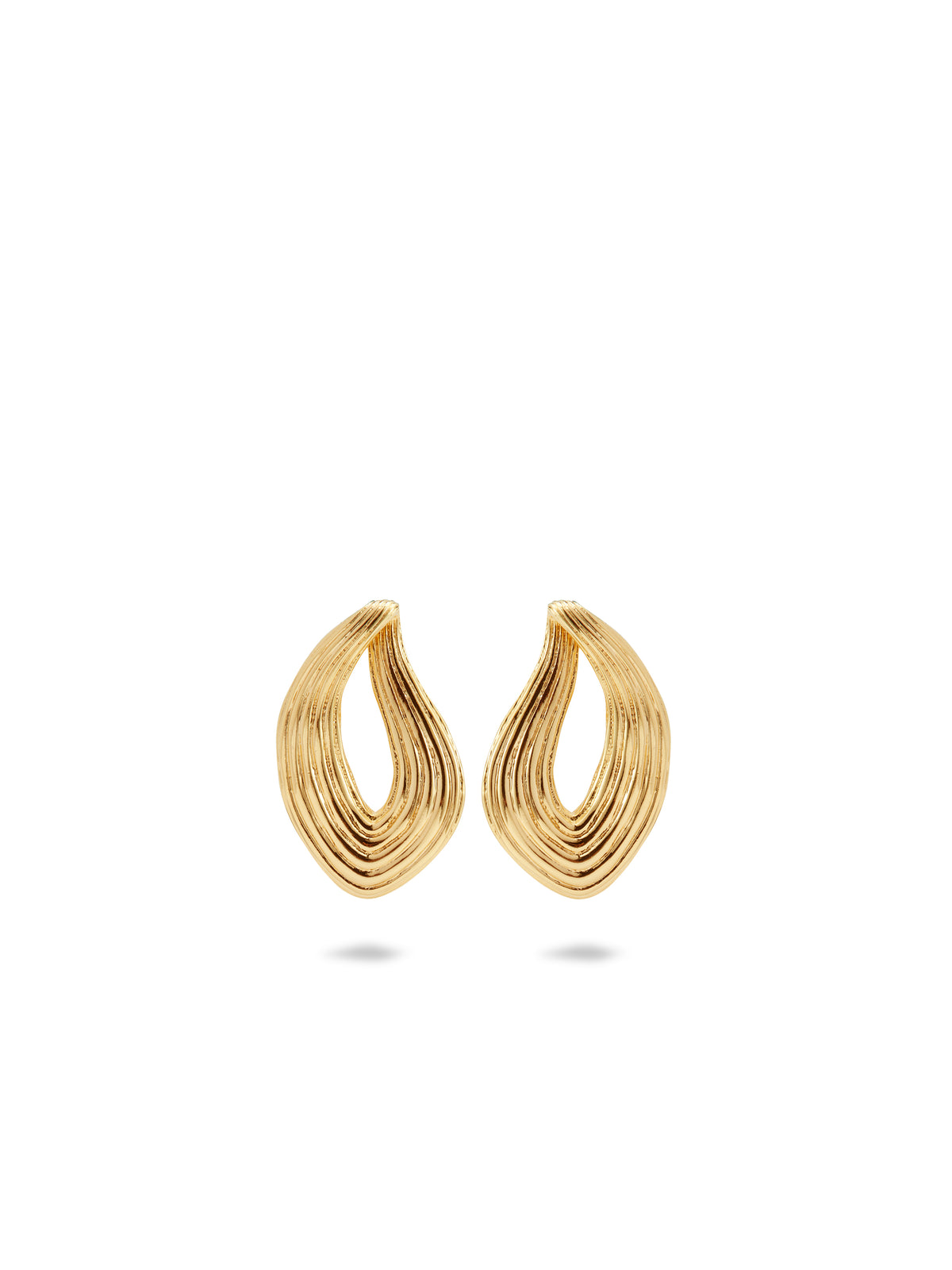 Gold Post earrings with striated texture