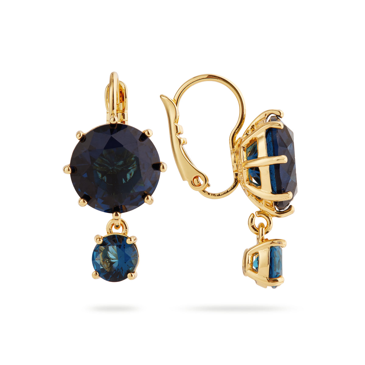 Ocean blue diamantine 2 round stone sleeper earrings
