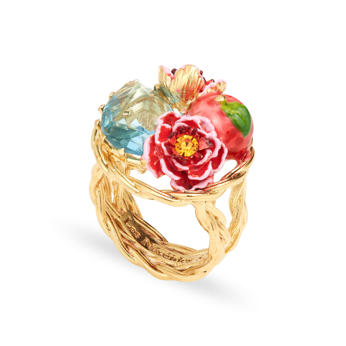 Peach and peach blossom cocktail ring