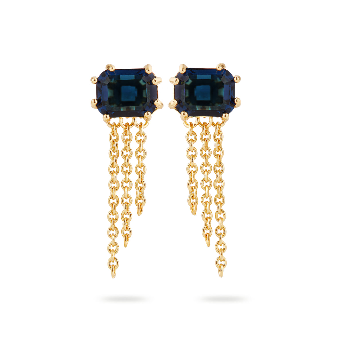 Ocean blue diamantine stone and chain post earrings