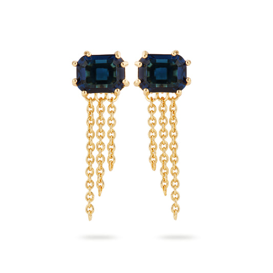 Ocean blue diamantine stone and chain post earrings
