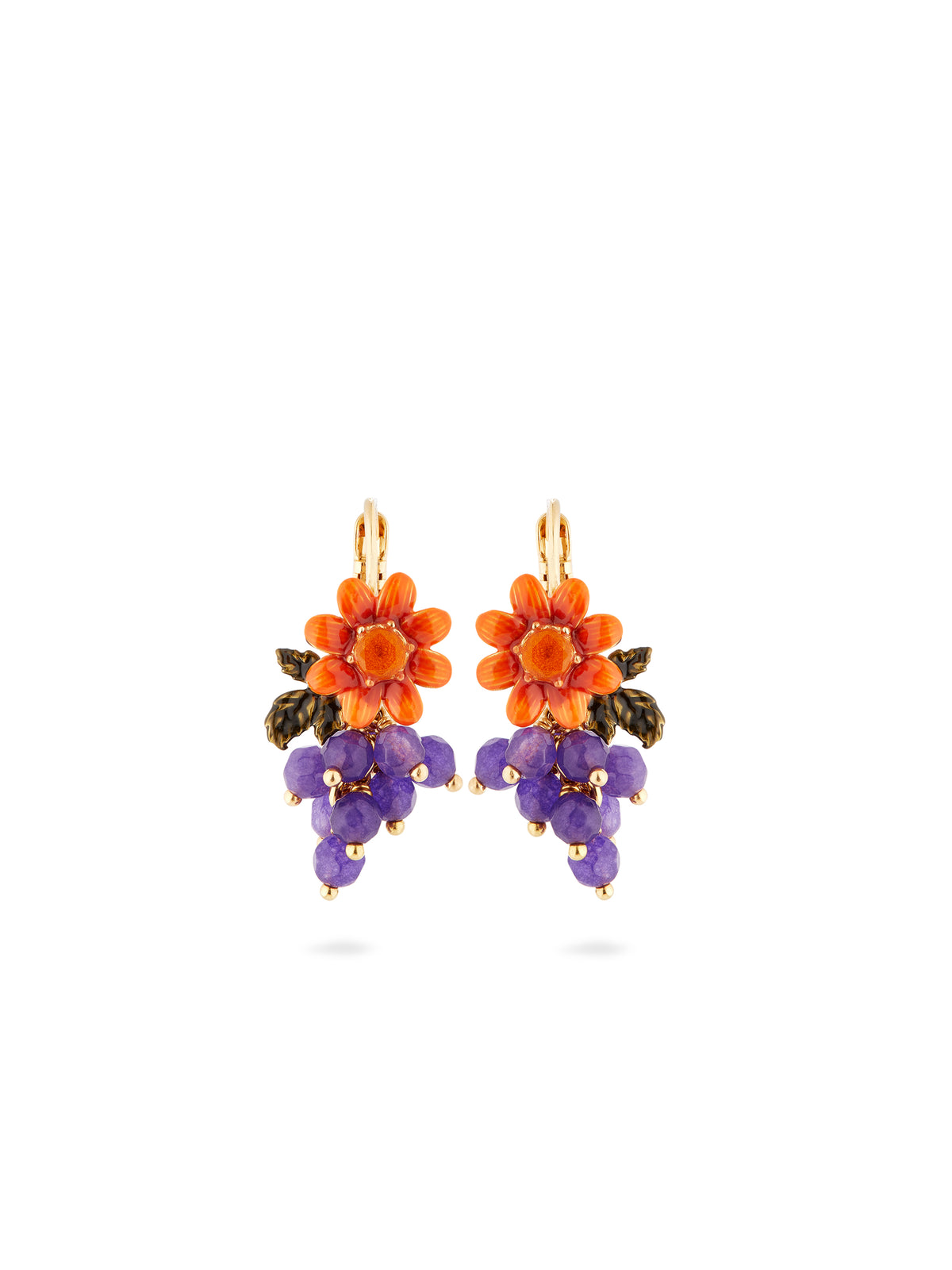 Green snake and dahlia flower sleeper earrings