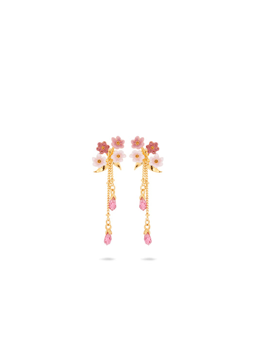 Pink Jasmine Flower Dangle Post Earrings