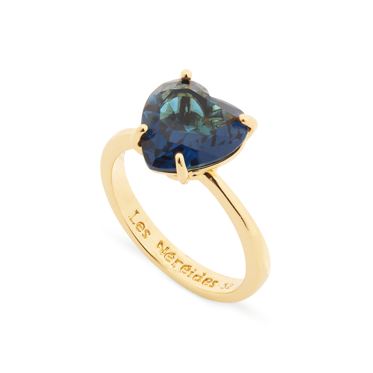 Ocean blue diamantine heart-shaped solitaire ring