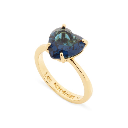 Ocean blue diamantine heart-shaped solitaire ring