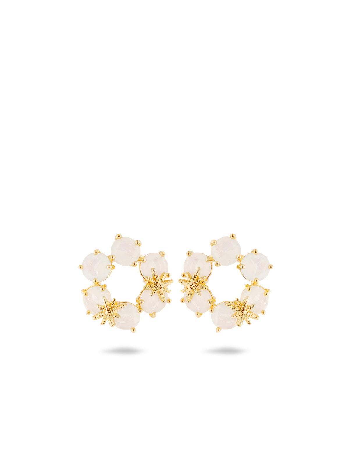 Opalescent white Diamantine six stone earrings with fine stars