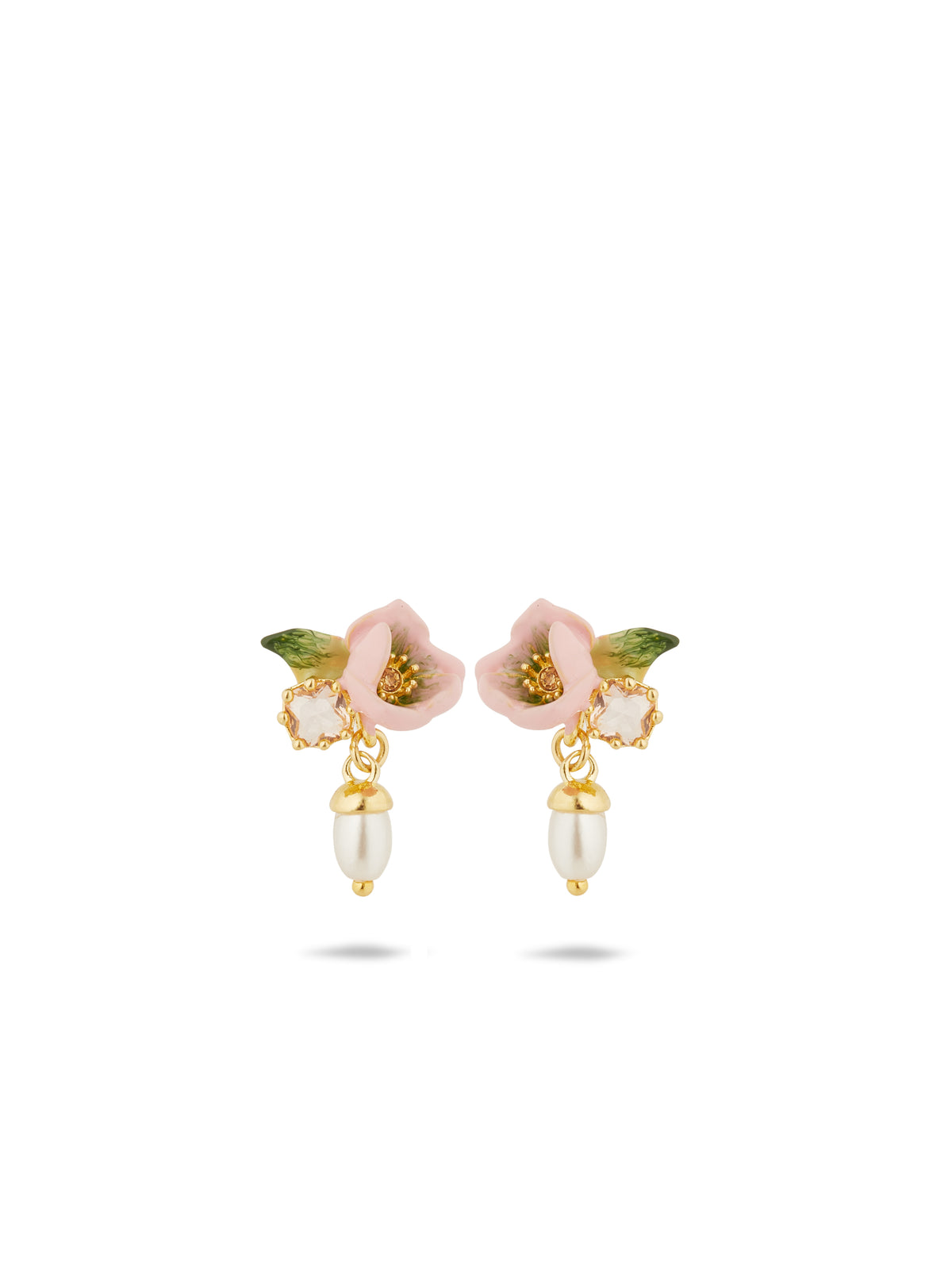 Hellebore christmas rose and glass pearl bead post earrings