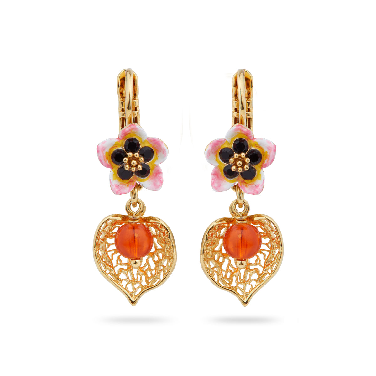 Tiaré flower and physalis sleeper earrings