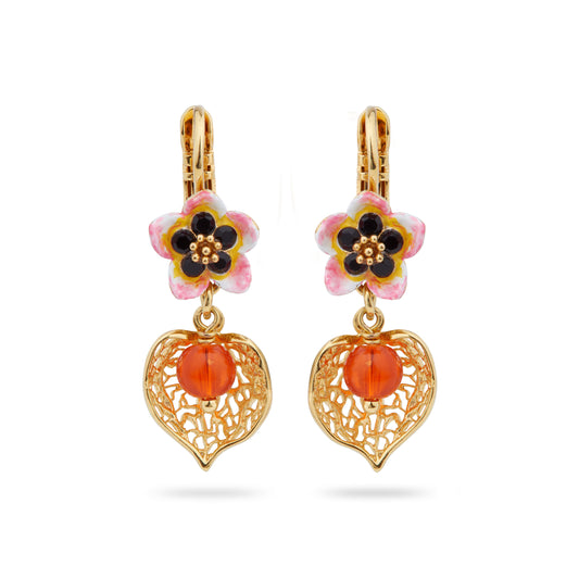 Tiaré flower and physalis sleeper earrings