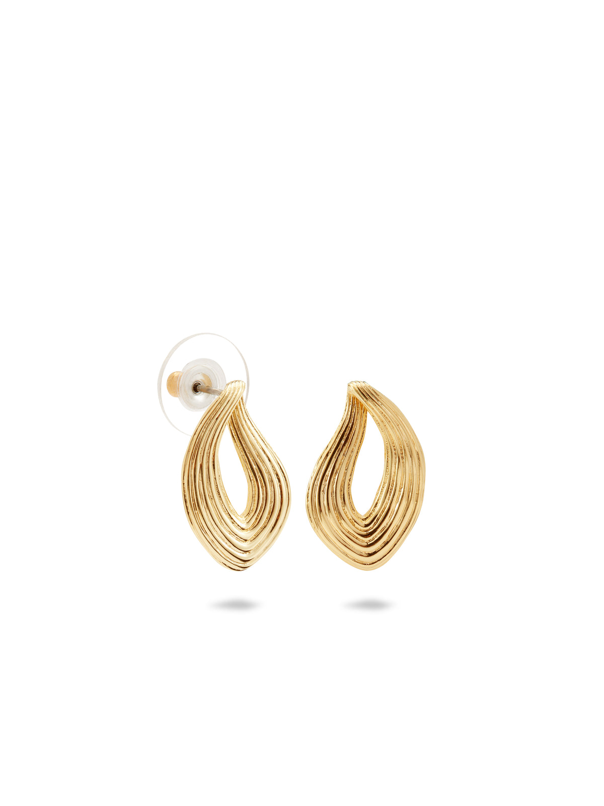 Gold Post earrings with striated texture