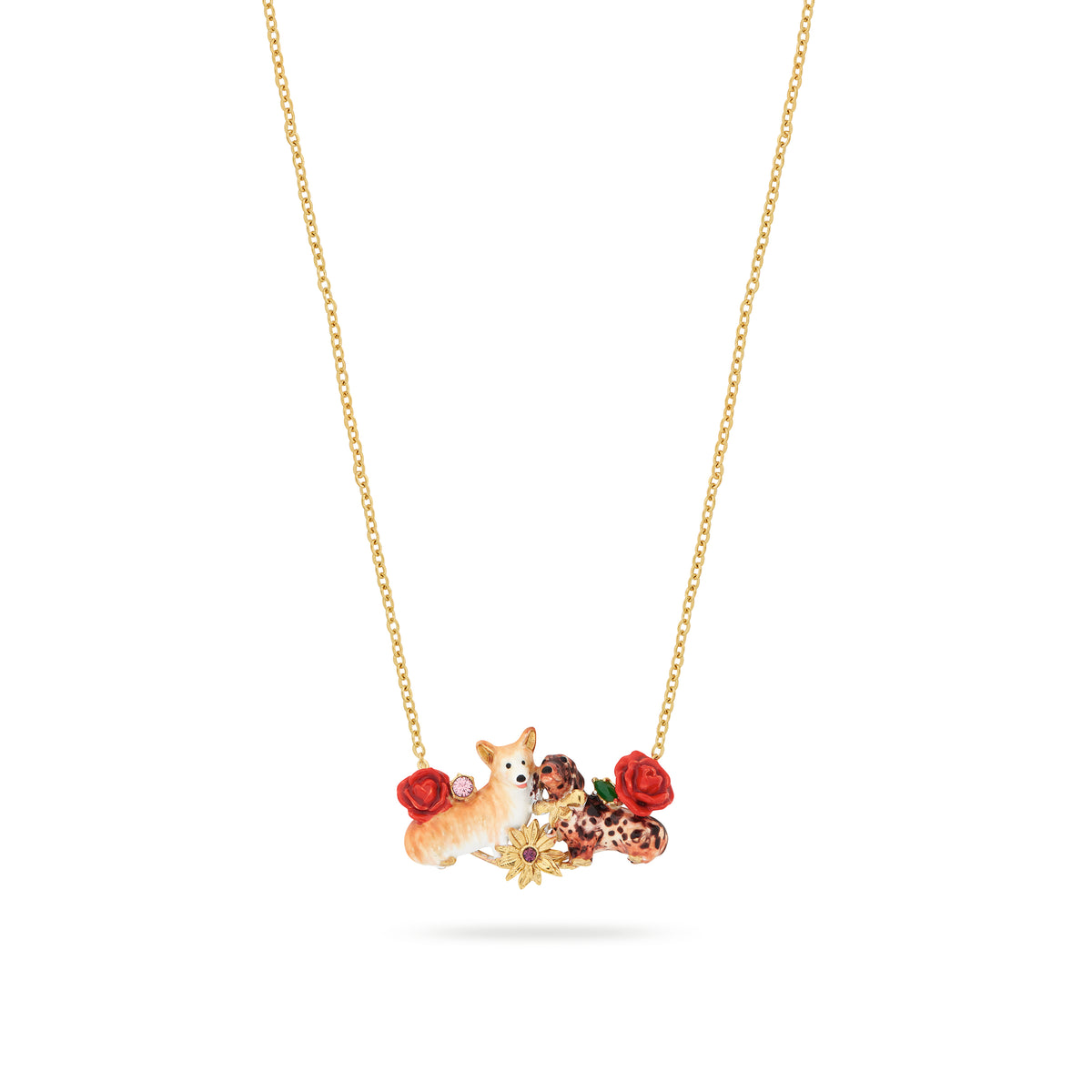 Corgi, dachshund and flower statement necklace