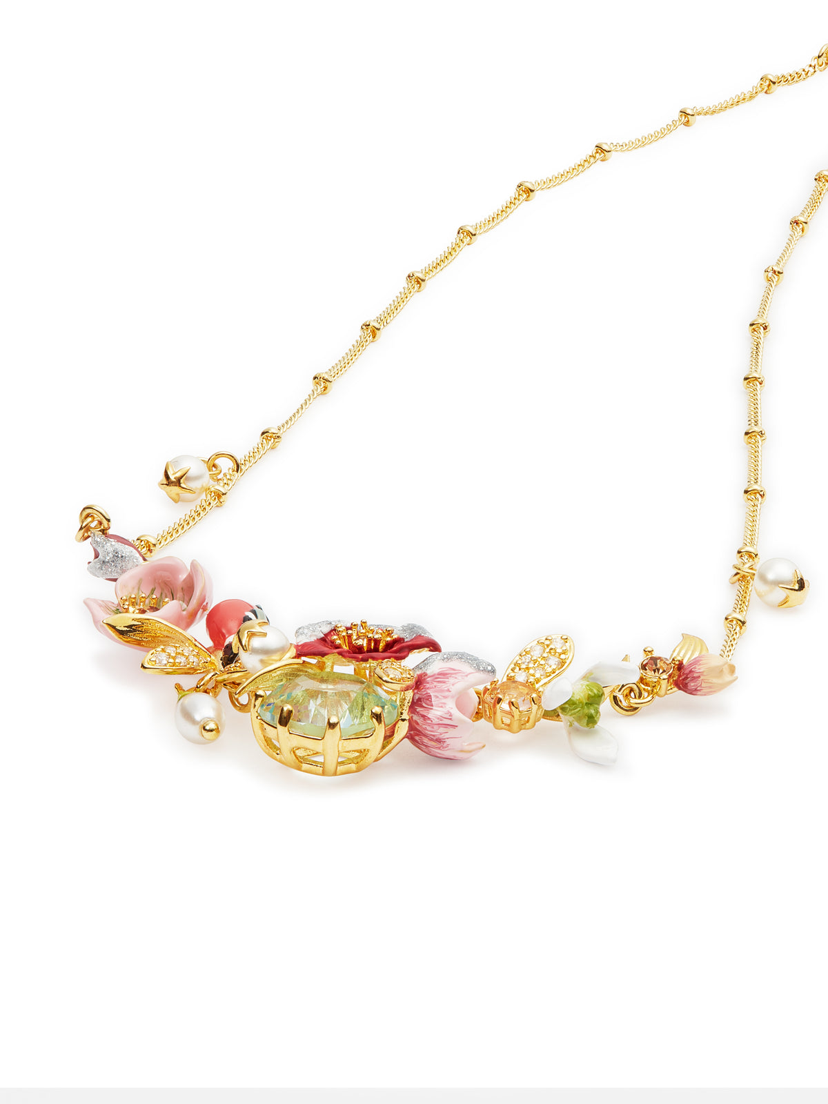 Hellebore flower, snowdrops, bullfinch and mistletoe statement necklace
