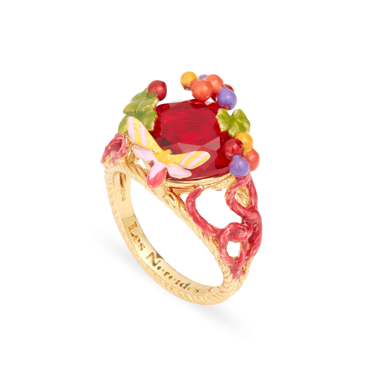 Garnet red stone and grapes cocktail ring