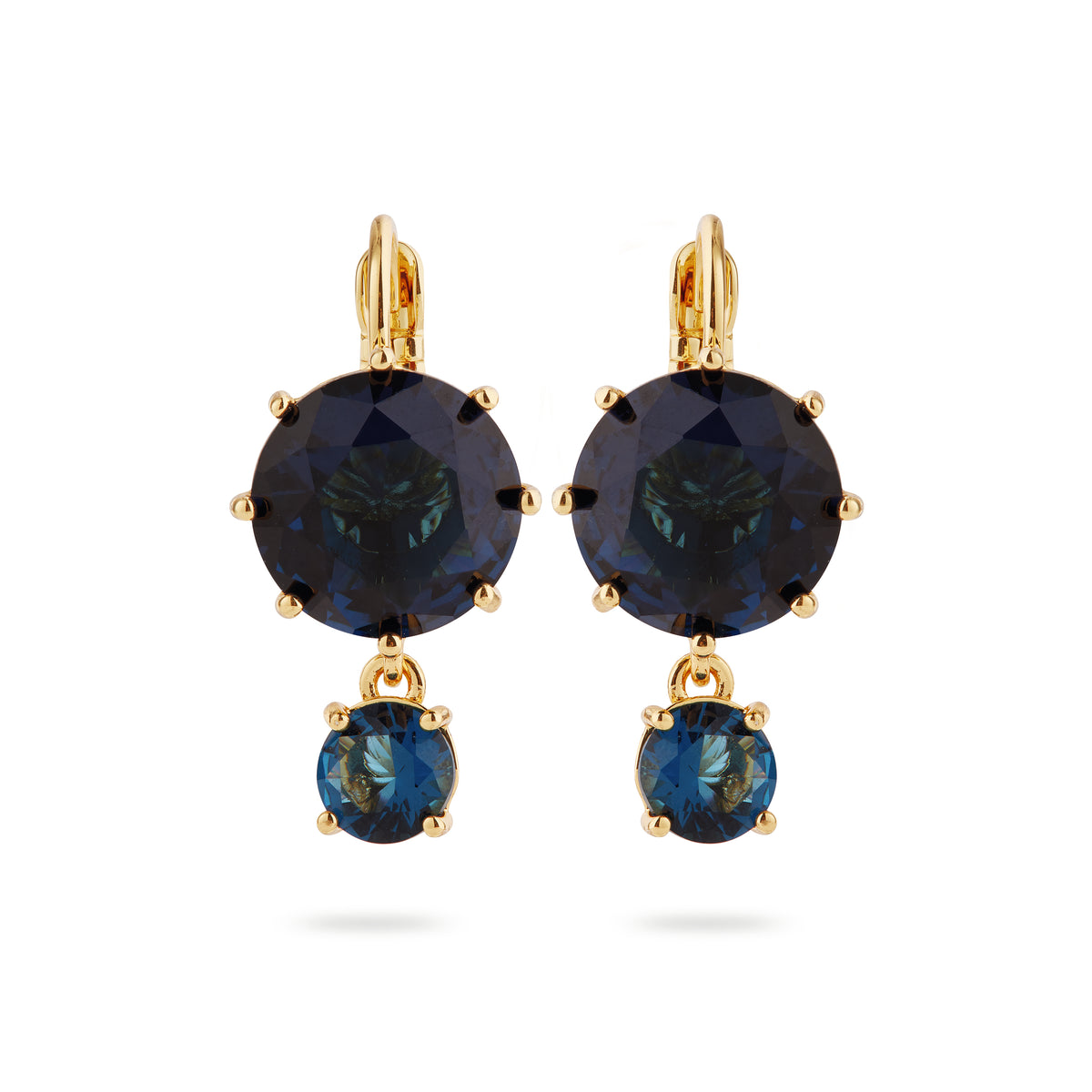 Ocean blue diamantine 2 round stone sleeper earrings