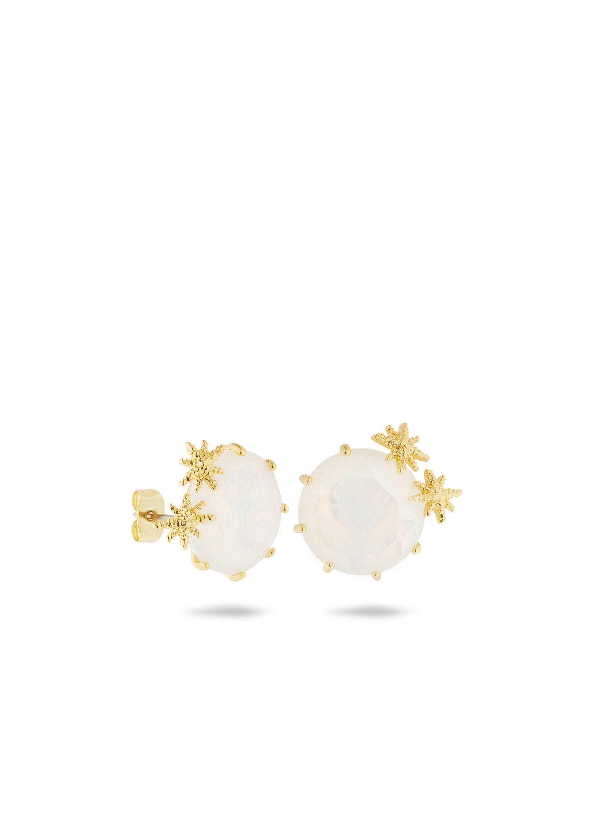 Opalescent white Diamantine round stone Post earrings and fine stars