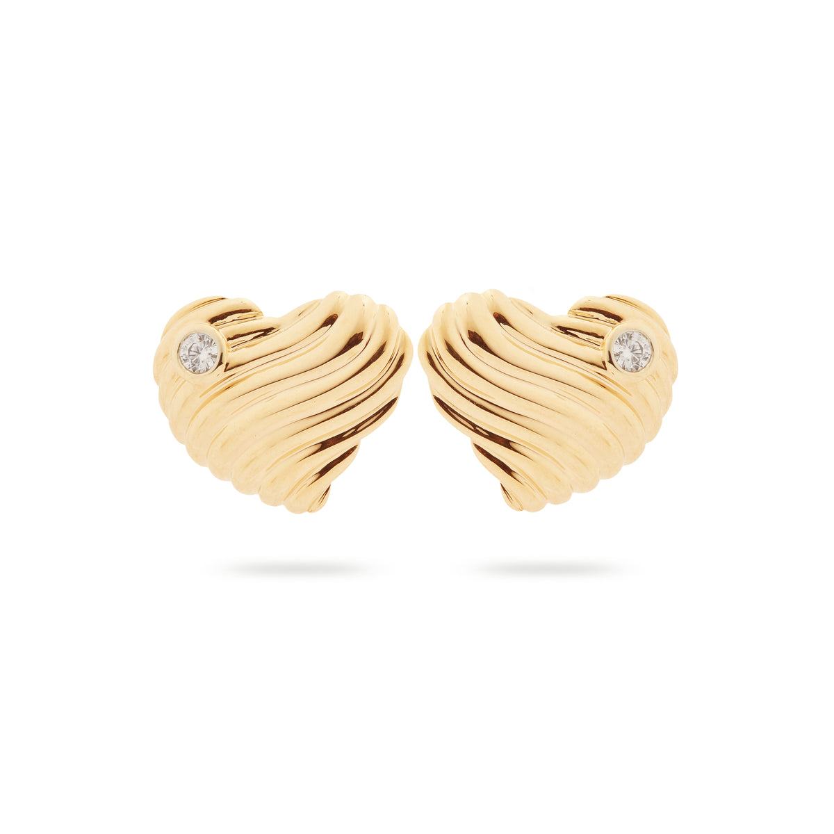 Ripple-effect textured heart and cubic zirconia post earrings