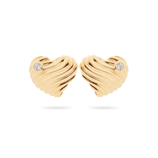 Ripple-effect textured heart and cubic zirconia post earrings
