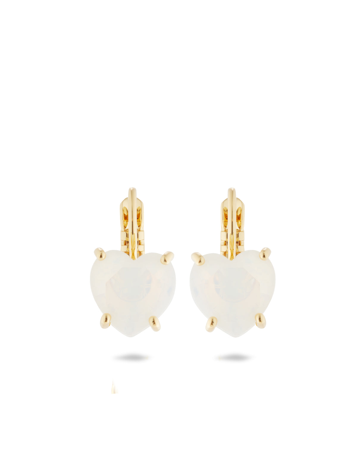 Opalescent white Diamantine heart-shaped stone sleeper earrings