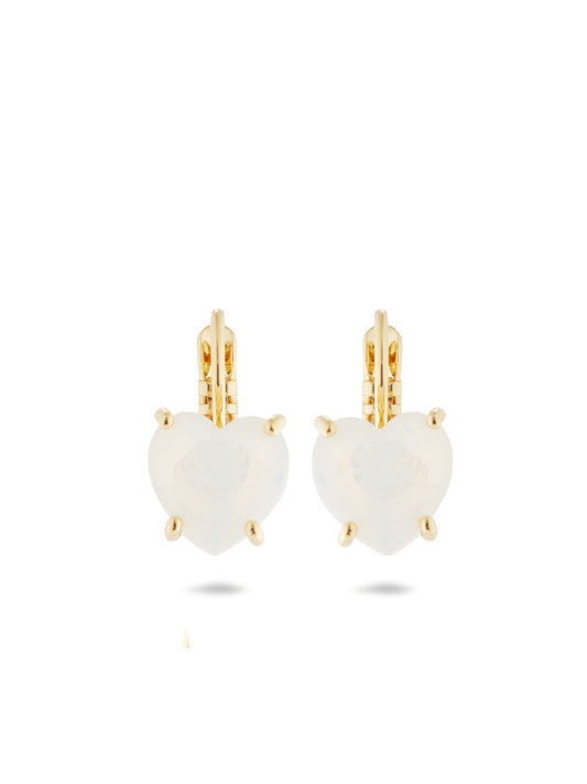 Opalescent white Diamantine heart-shaped stone sleeper earrings