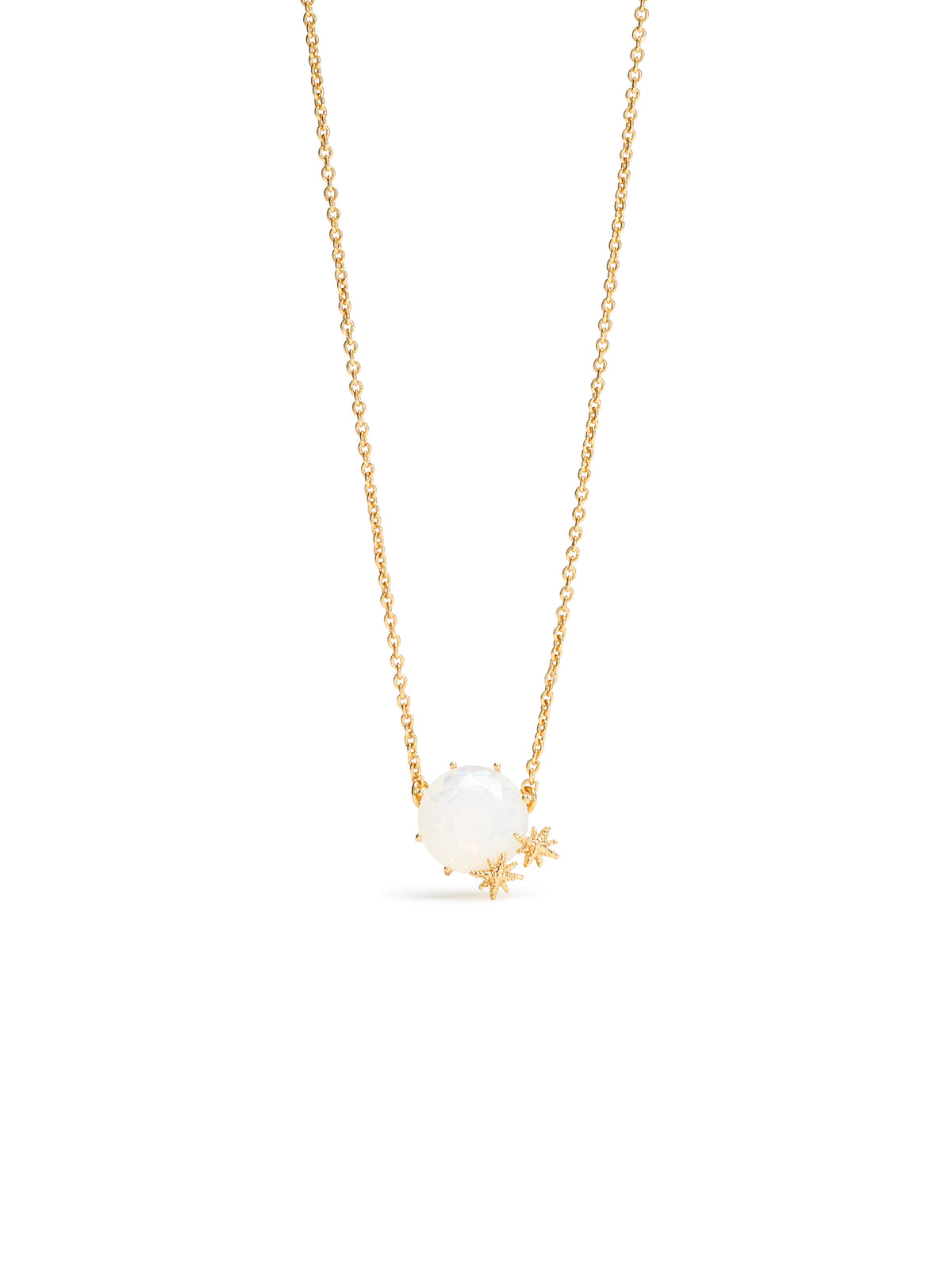 Opalescent white Diamantine round stone pendant necklace and fine stars
