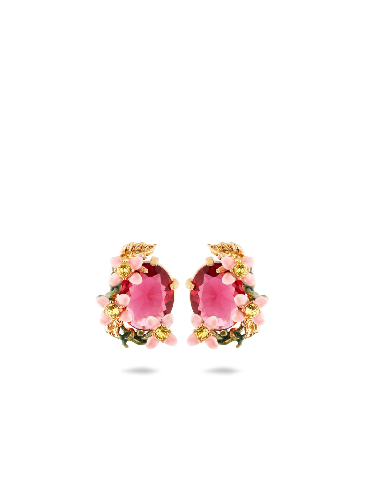 Faceted bead and pink clematis montana earrings