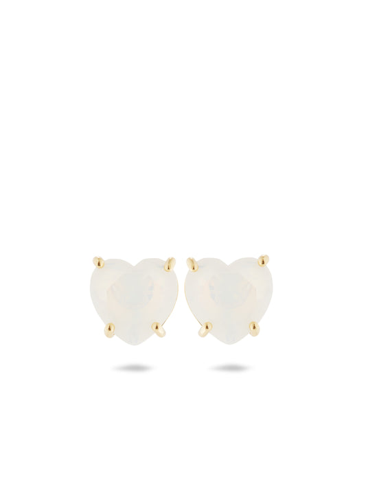 Opalescent white Diamantine heart-shaped stone post earrings
