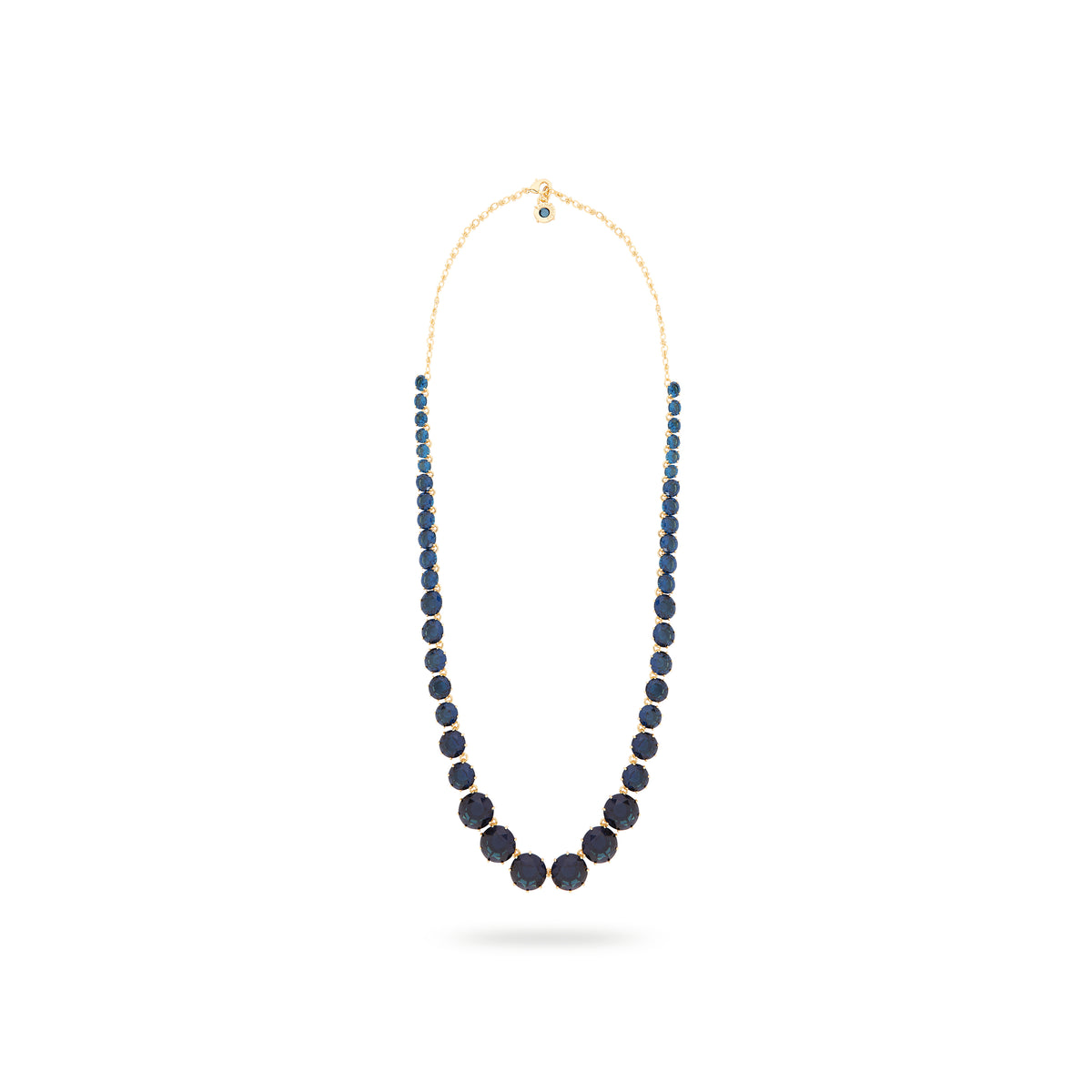 Ocean blue diamantine multiple round stone long necklace