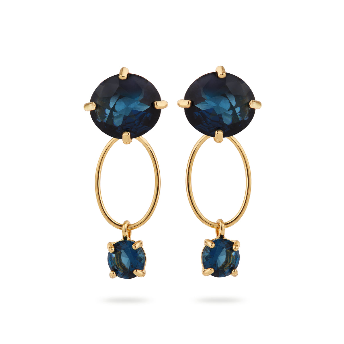 Ocean blue diamantine oval ring with round stone post earrings