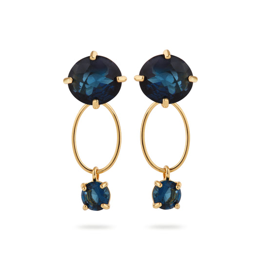 Ocean blue diamantine oval ring with round stone post earrings